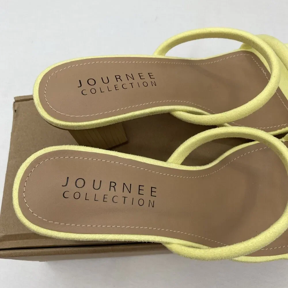 Journee Collection Womens Henrietta Square Toe Slide Sandals Shoes 9 Yellow